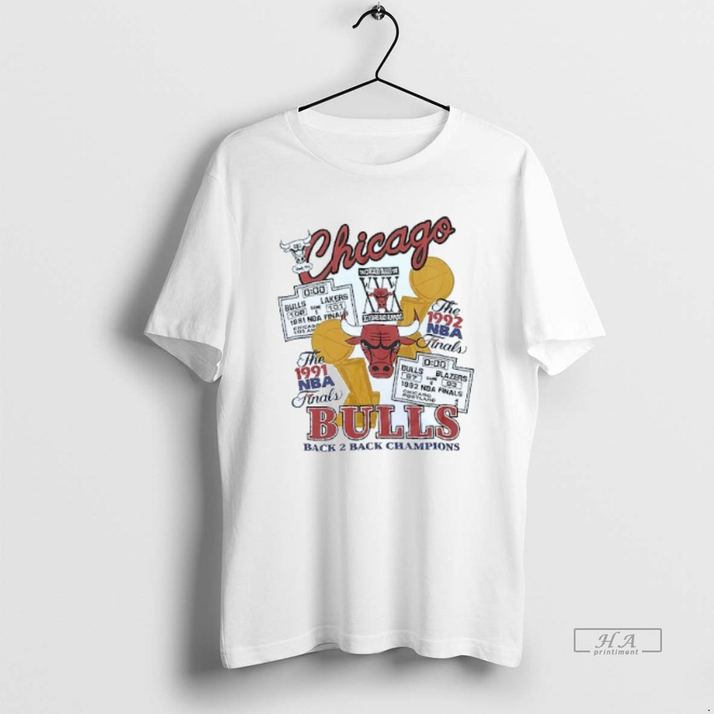 Trendy Chicago Bulls Nba Champions Back 2 Back Champions 1991 1992 Mens White Tee Tee