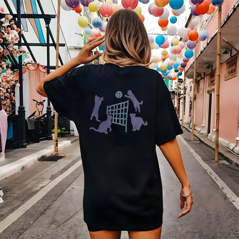 Trendy Cotton T-shirt with Cat Print for Girls Volleyball Event Gift Hoodie, Sweatshirt | PodTeesHub.com