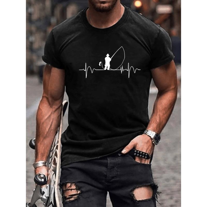 Trendy Letter Print Plus Size Mens T-Shirt Stretch Crew Neck Short Sleeve Casual Top For All Seasons In Navy Blue Hoodie,...