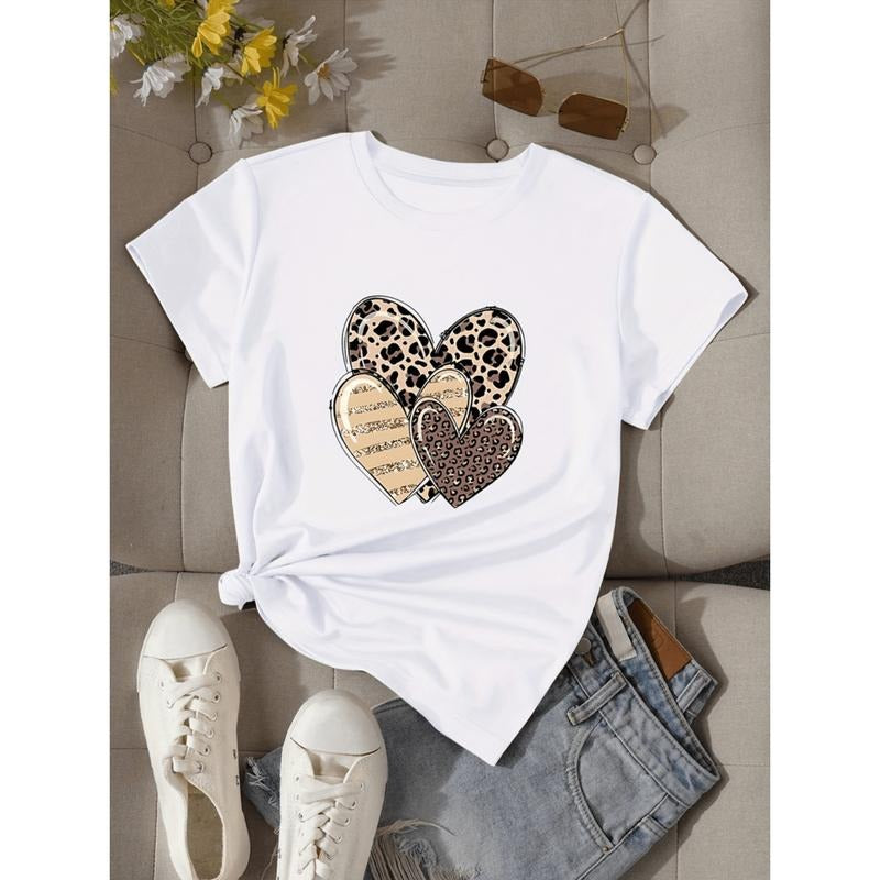 Trendy Love Print T-Shirt Short Sleeve Crew Neck Casual Top For Women In Vibrant Red Hoodie, Sweatshirt | PodTeesHub.com