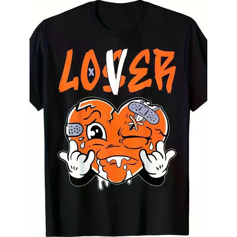 Trendy Retro Hip Hop Streetwear T Shirt Featuring Lover Graphic With Orange Heart Design In Soft 100 Cotton For Summer...