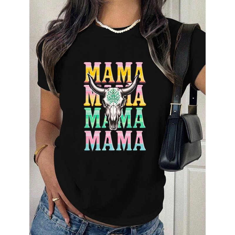 "Trendy Women's T - Shirt for Fashion - forward Moms, Showcasing a Colorful, Eye - catching 'MAMA' Graphic with a Western