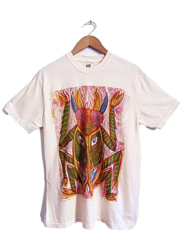 Tribal Beetle Woodblock Hand-Printed T-Shirt Cotton Menswear Top Ivory Hoodie, Sweatshirt | PodTeesHub.com