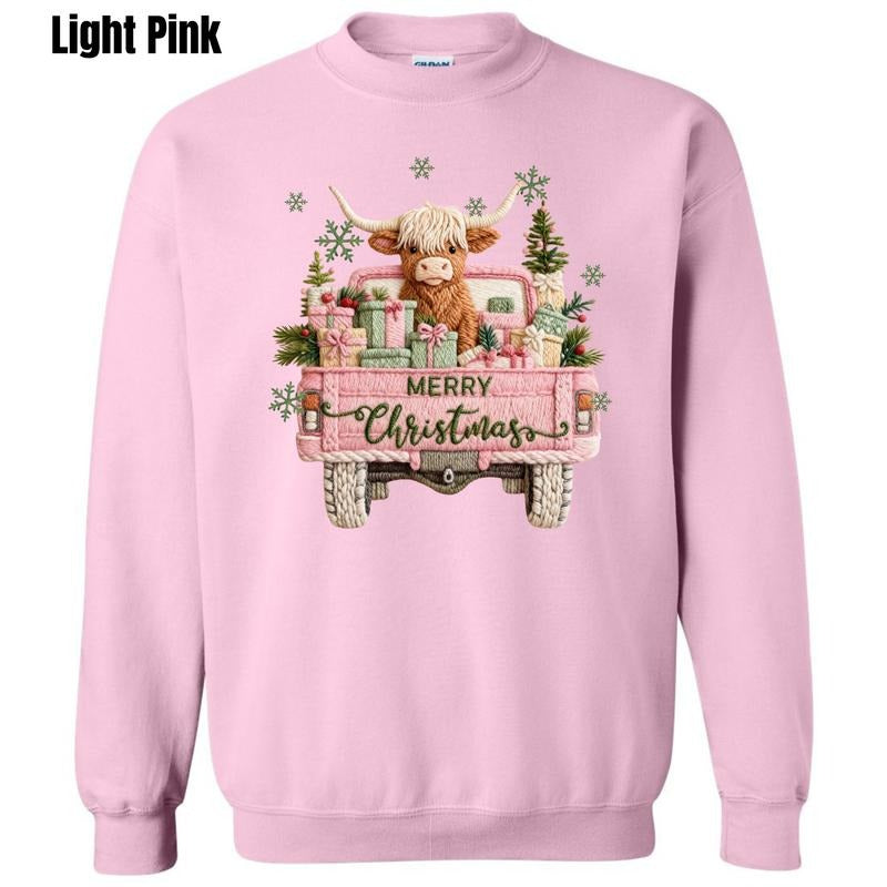 Truck & Cow Christmas Fake Crochet Sweatshirt 'BFNLB' T-Shirts, Hoodie | PodTeesHub.com