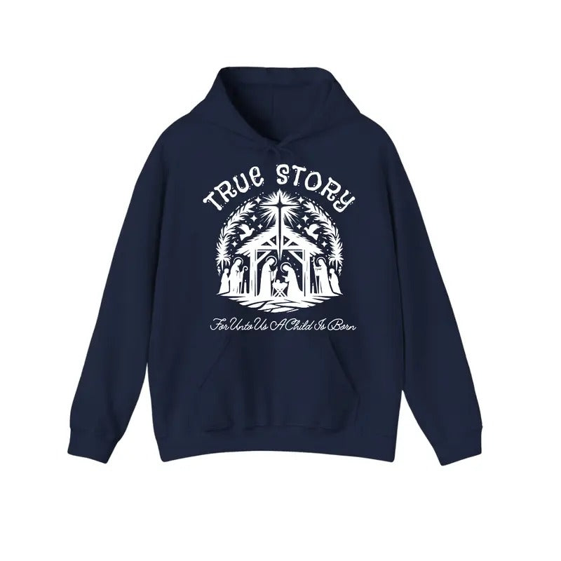 True Story Christmas Menswear Hoodie - Christian Nativity Design, Faith-Based Graphic, Perfect Christmas Gift for Men,...