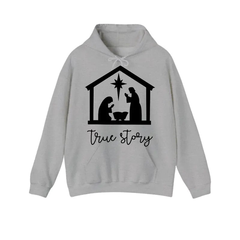 True Story Christmas Menswear Hoodie - Nativity Design, Perfect for Men and Women, Celebrate Jesus and the Holiday Spirit...