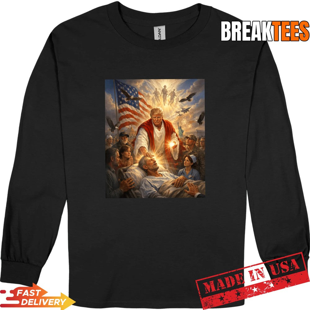 Trump as Jesus Graphic Trump Patriotic US Flag Eagle Gifts Shirt