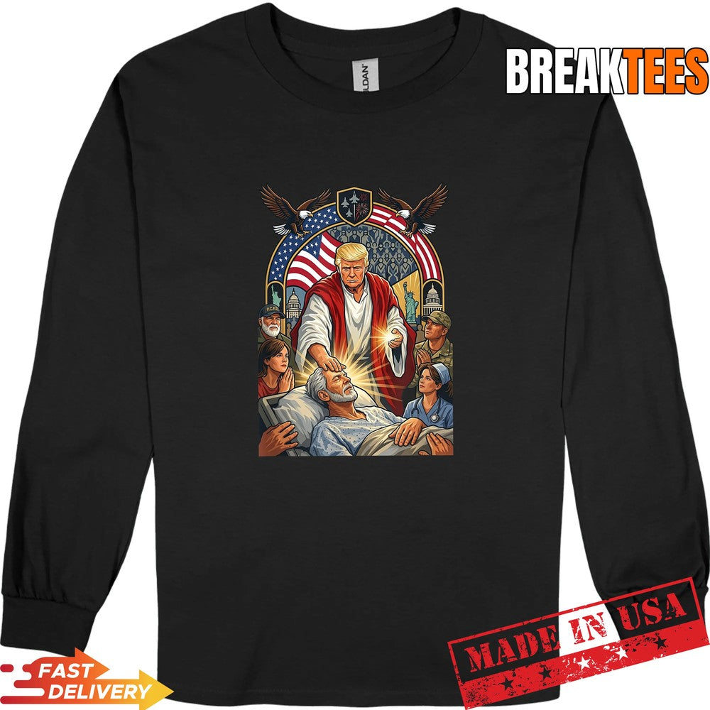 Trump as Jesus Patriotic US Flag Eagle Gifts Graphic Shirt