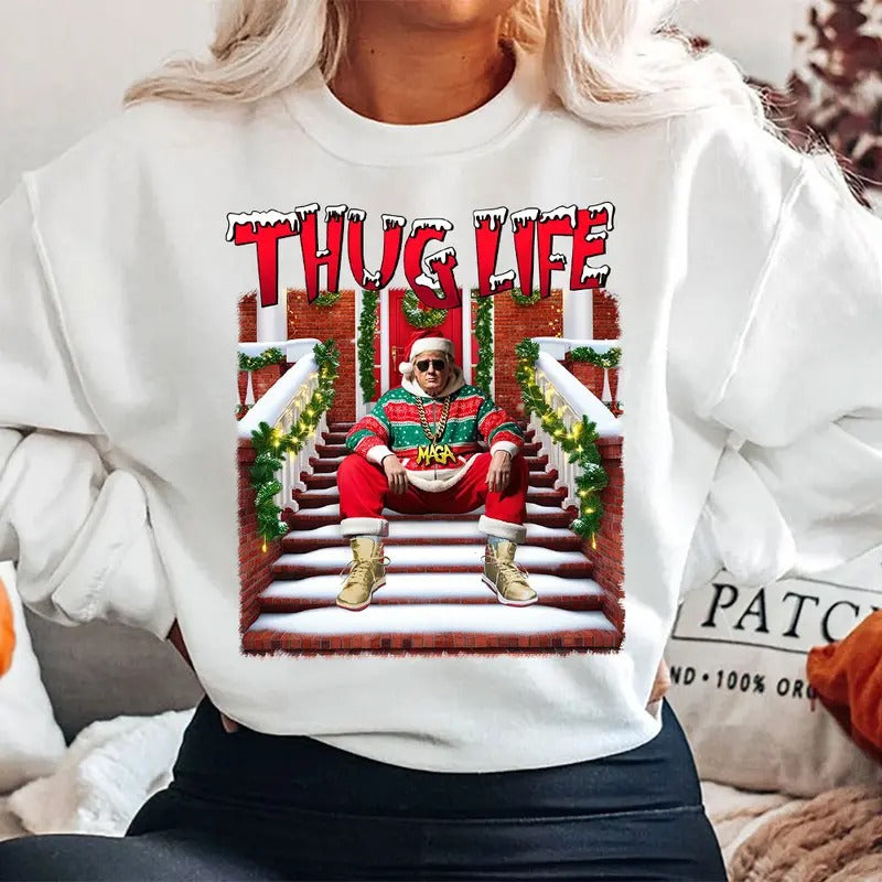 Truump ThugLife Xmas Shirt, Christmas Movies Shirt, Xmas Graphic Tee style 02 Hoodie, Sweatshirt | PodTeesHub.com