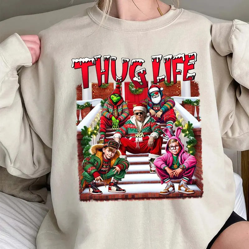 Truump ThugLife Xmas Shirt, Christmas Movies Shirt, Xmas Graphic Tee style 03 Hoodie, Sweatshirt | PodTeesHub.com
