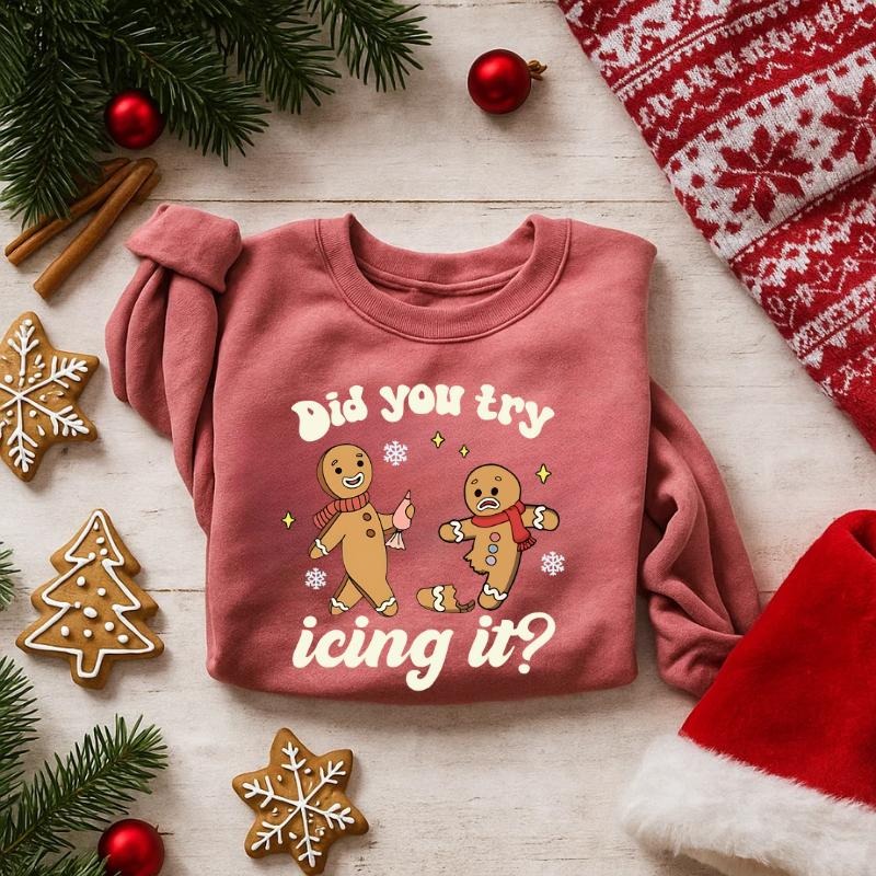 Try Icing It Funny Christmas SweatShirt, Did You Try Icing It Gingerbread Sweatshirt, Cute Holiday Shirt, Festive Xmas...
