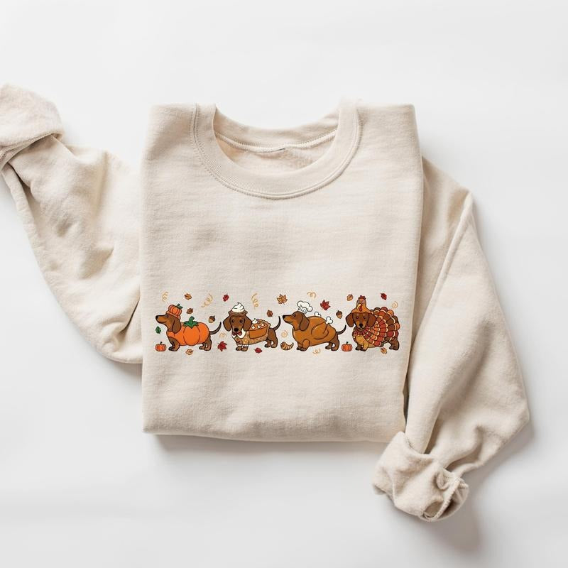 Turkey Dog Sweatshirt, Cute Wiener Dog Thanksgiving Sweatshirt, Dachshund Lover Sweatshirt, Funny Turkey Costume Dog...