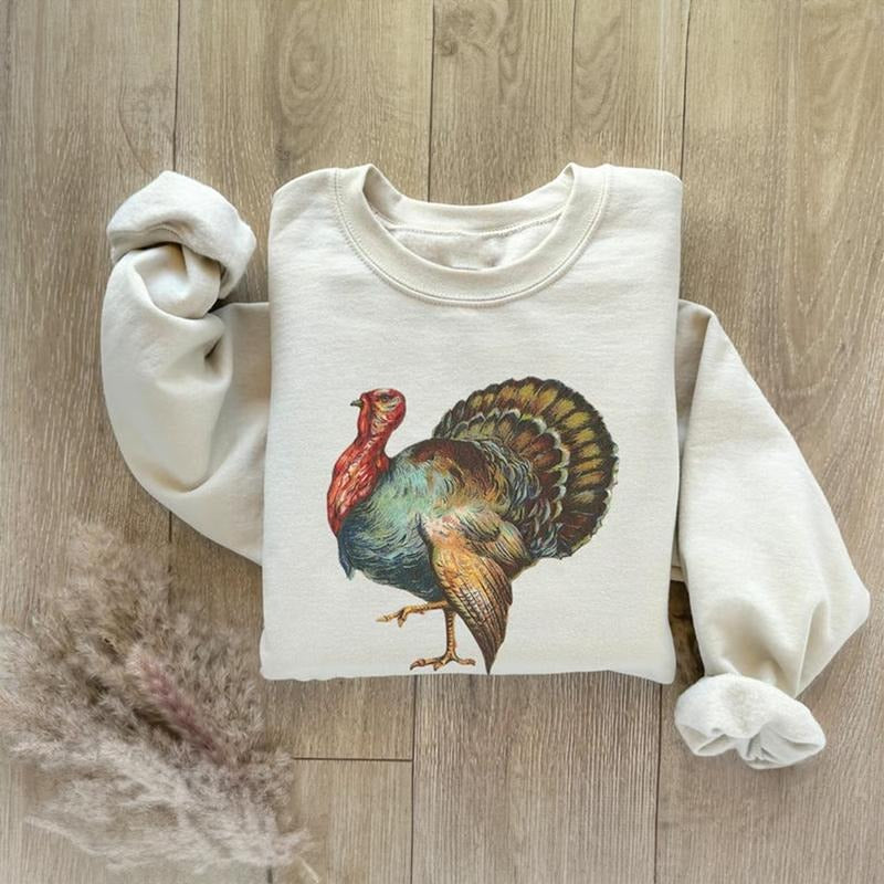 Turkey Sweatshirt, Cute Thanksgiving Crewneck, Cozy Fall Sweatshirt for Women, Autumn Pullover, Thankful Turkey Sweater,...
