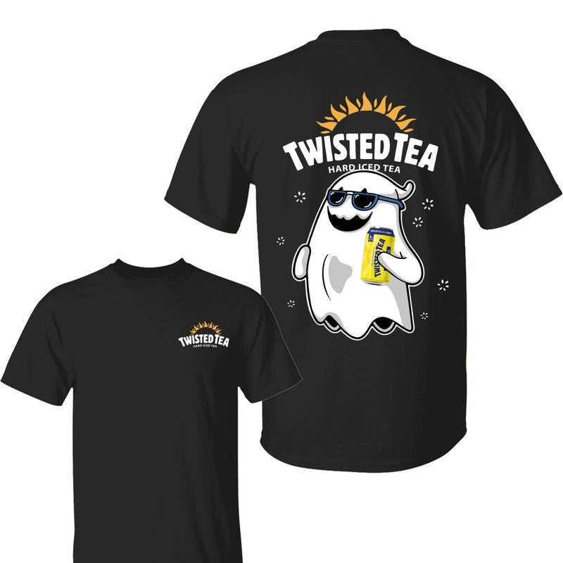 Twisted Tea Ghost Halloween 2 Sided Shirt, Unisex Cotton Crewneck Tee for Men & Women, Casual Halloween Tee with Tea...