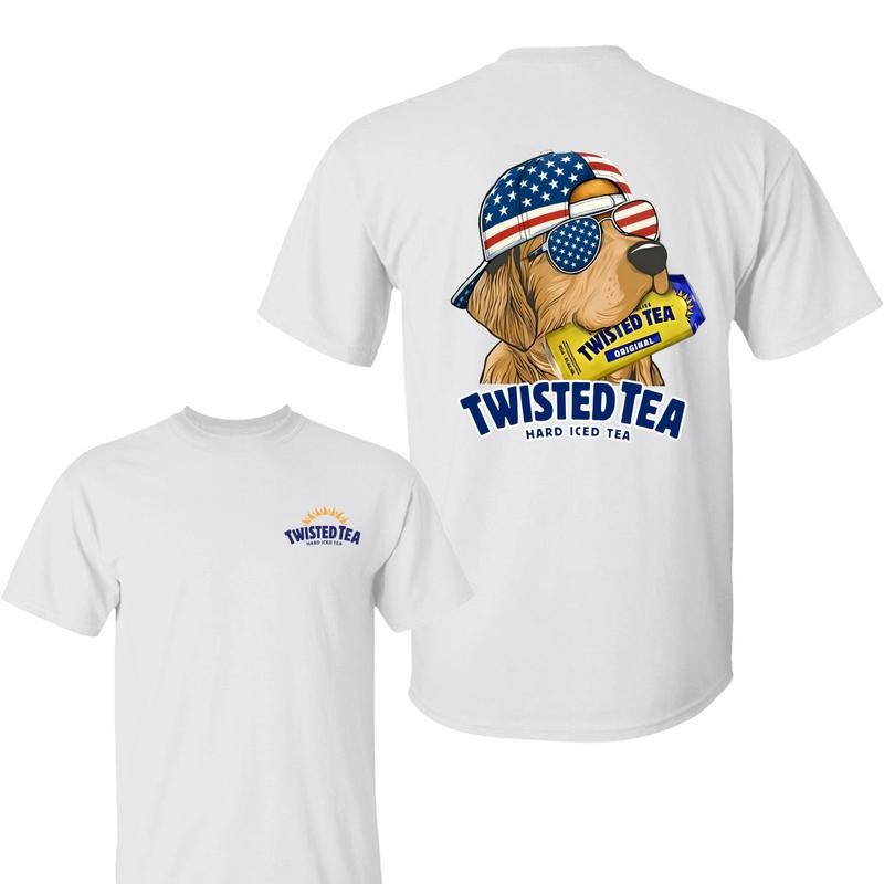 Twisted Tea Hunting Golden Dog Shirt, Twisted Tea 4th Of July Shirt, USA Flag, Unisex Classic Cotton Tee With 2 Side...