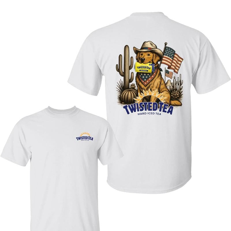 Twisted Tea With Golden Dog 4th Of July Shirt, Dog Lovers Tee, Twisted Tea Shirt, Father's Day, Independence Day T-Shirt,...