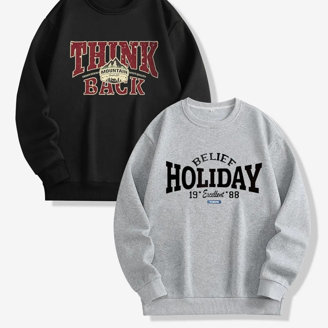 Two-Piece Set Men's Letter Print Crew Neck Sweatshirt, Casual Soft Comfy Long Sleeve Pullover for Fall & Winter, Men's...