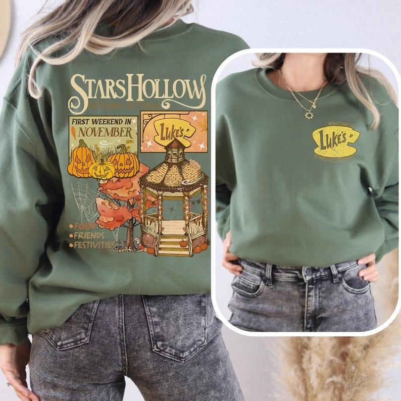 Two-Sided Stars Hallow Lukes Sweatshirt, Luke's Diner Shirt, Autumn Festival Stars Hollow Sweatshirt Hoodie | PodTeesHub.com