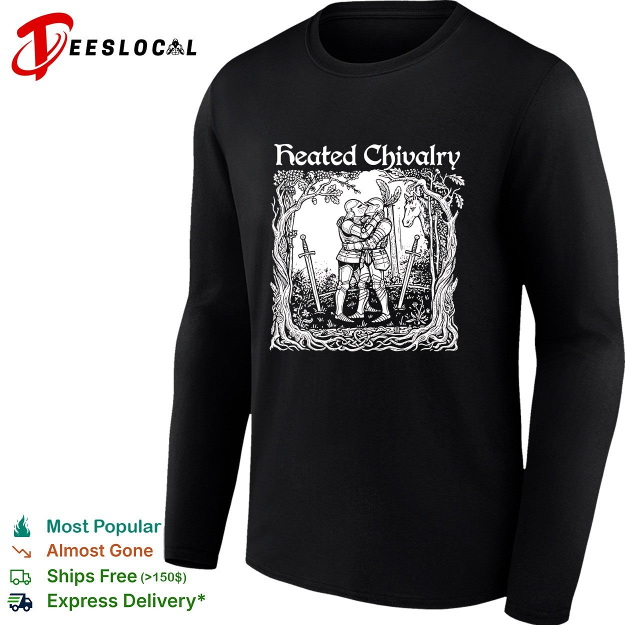 Two knights hugging Heated Chivalry medieval forest shirt