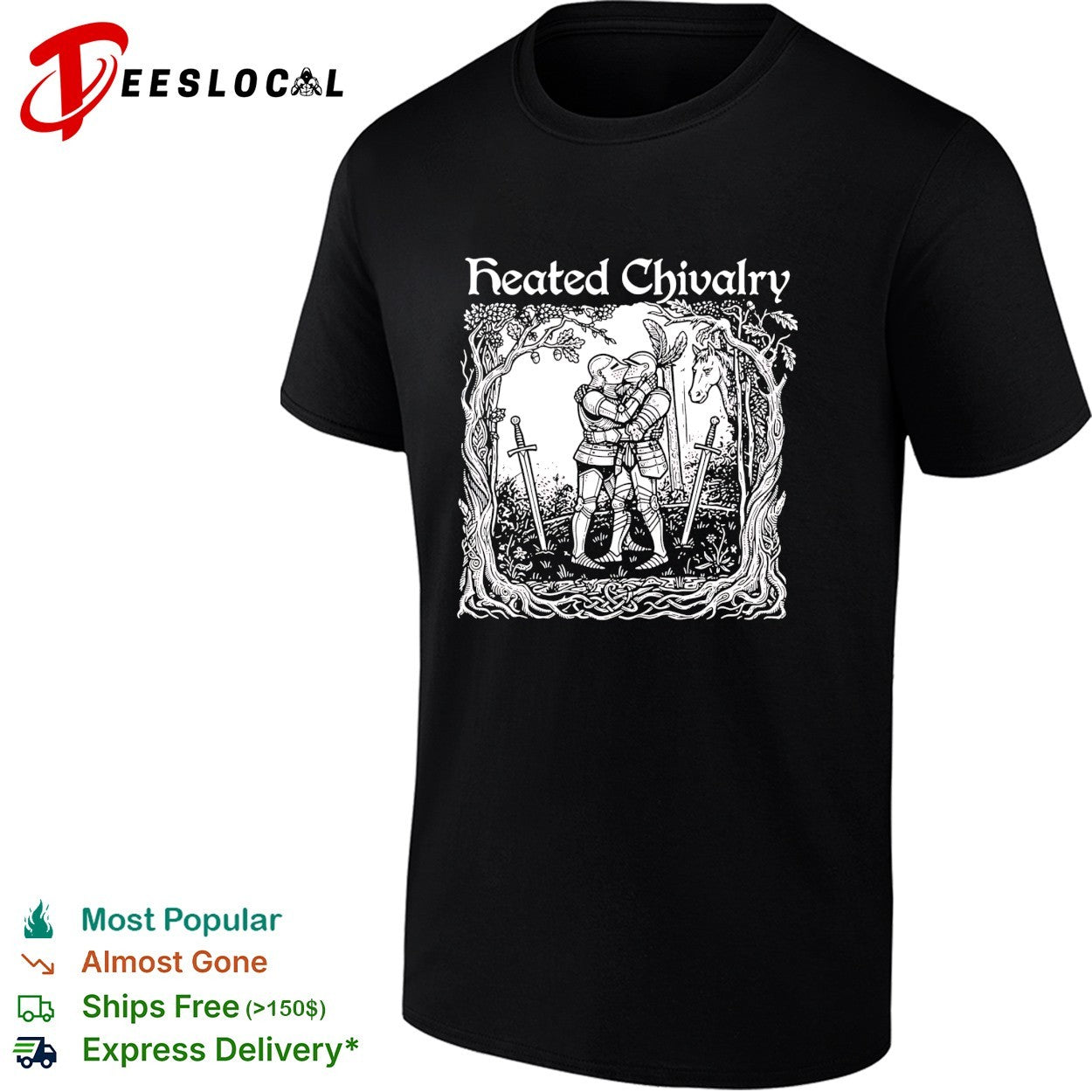 Two knights hugging Heated Chivalry medieval forest shirt