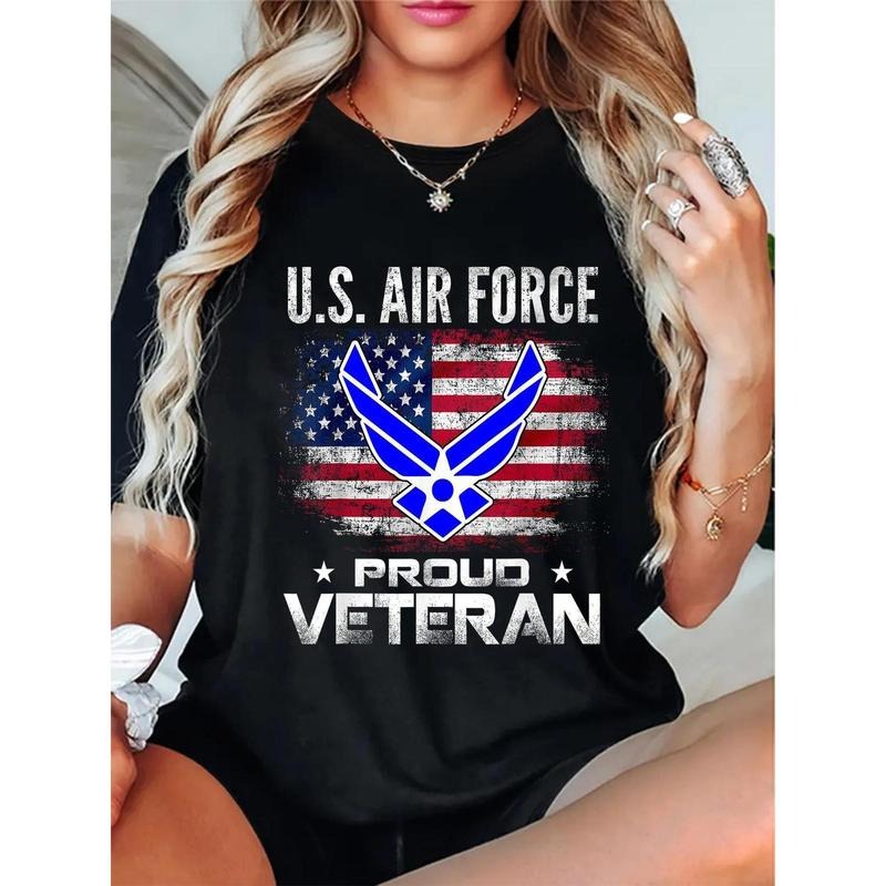 U.S. Air Force Proud Veteran T-Shirt with American Flag Design, 100% Cotton, Round Neck, Machine Washable, Casual Fit for...