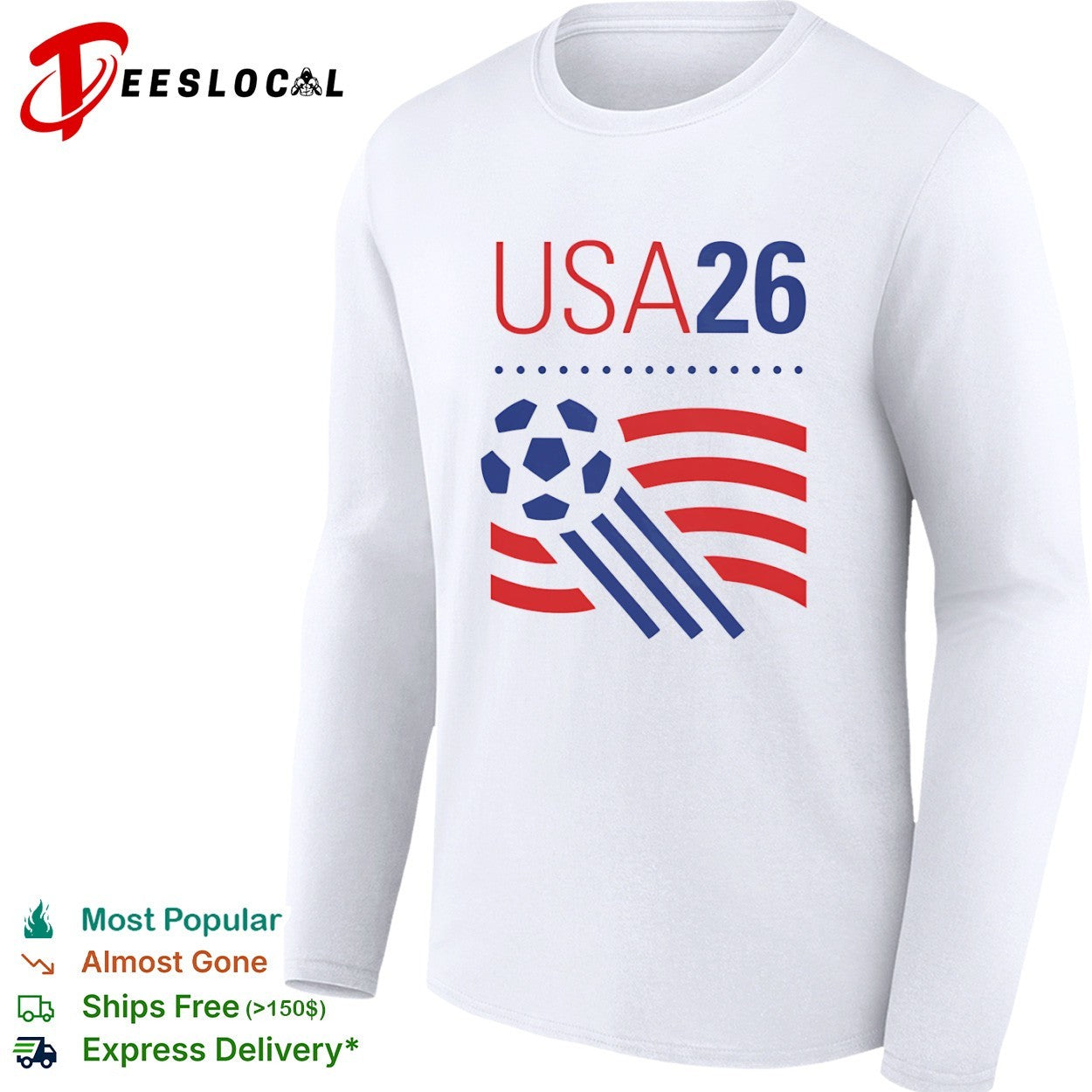 USA 26 Soccer Tournament Patriotic Stripes and Sports Ball shirt