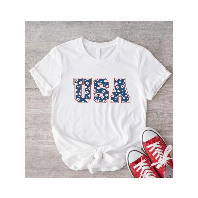 USA America Shirt, 4th Of July T-Shirt, USA Floral Tee, Gift For USA America Lovers, Freedom T-Shirts, USA Independence...