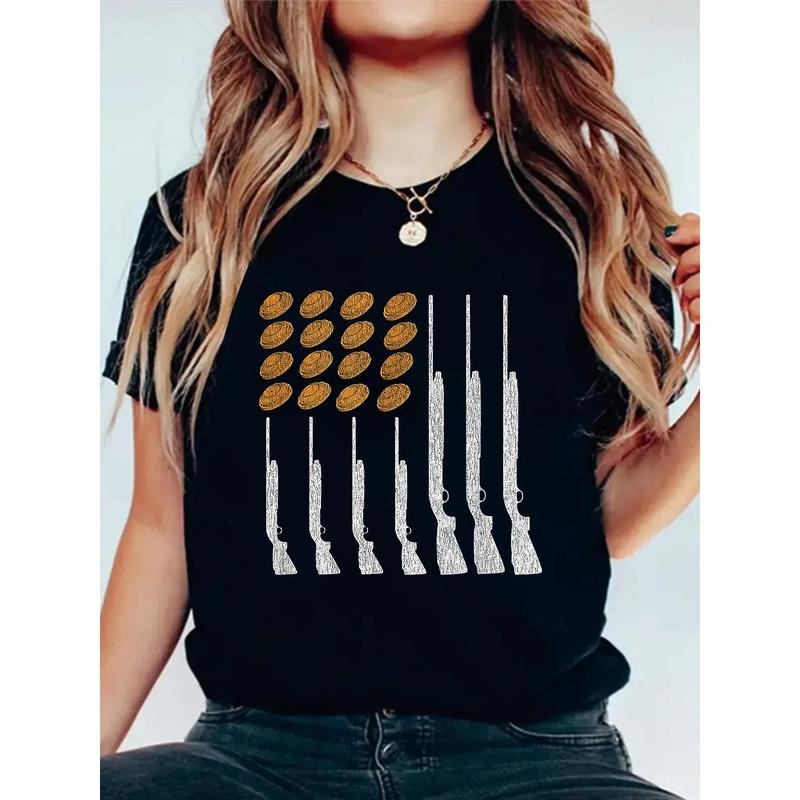 USA Flag Print Tee, Casual Short Sleeve Crew Neck T-shirt, Women'S Clothing Hoodie, Sweatshirt | PodTeesHub.com