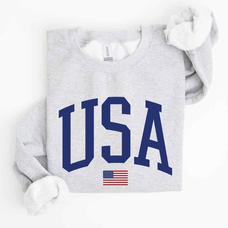 USA Flag, Blue, America, Patriotic, 4th of July Sweatshirt, Women's Crew Neck, Crewneck T-Shirts, Hoodie | PodTeesHub.com
