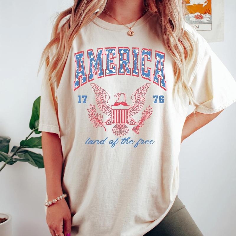 USA Shirt, Summer BBQ T-shirt, Red White and Blue, America Tee, Land Of Free, Women's 4th of July, Fourth of July Shirt...