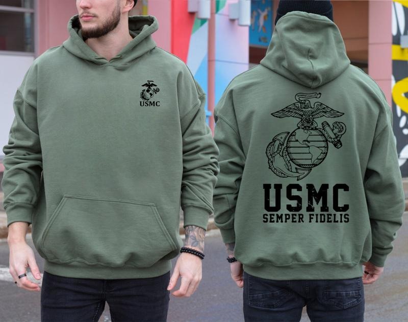 USMC 250th Birthday Hoodie, United States Marine Corps 1775, Patriotic Milita, Bold Two-Sided Graphic, Veteran Pride...