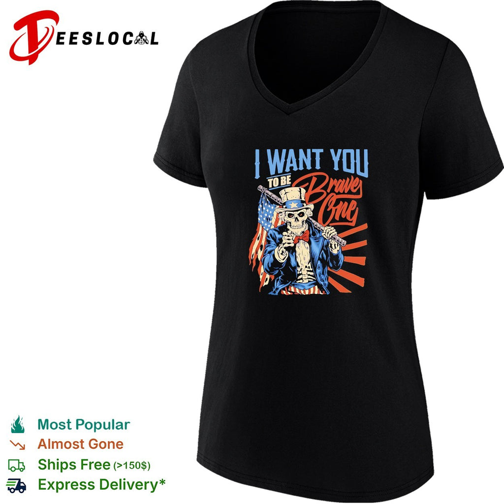Uncle Sam skeleton I want you to be Braves One Atlanta Braves baseball bat shirt
