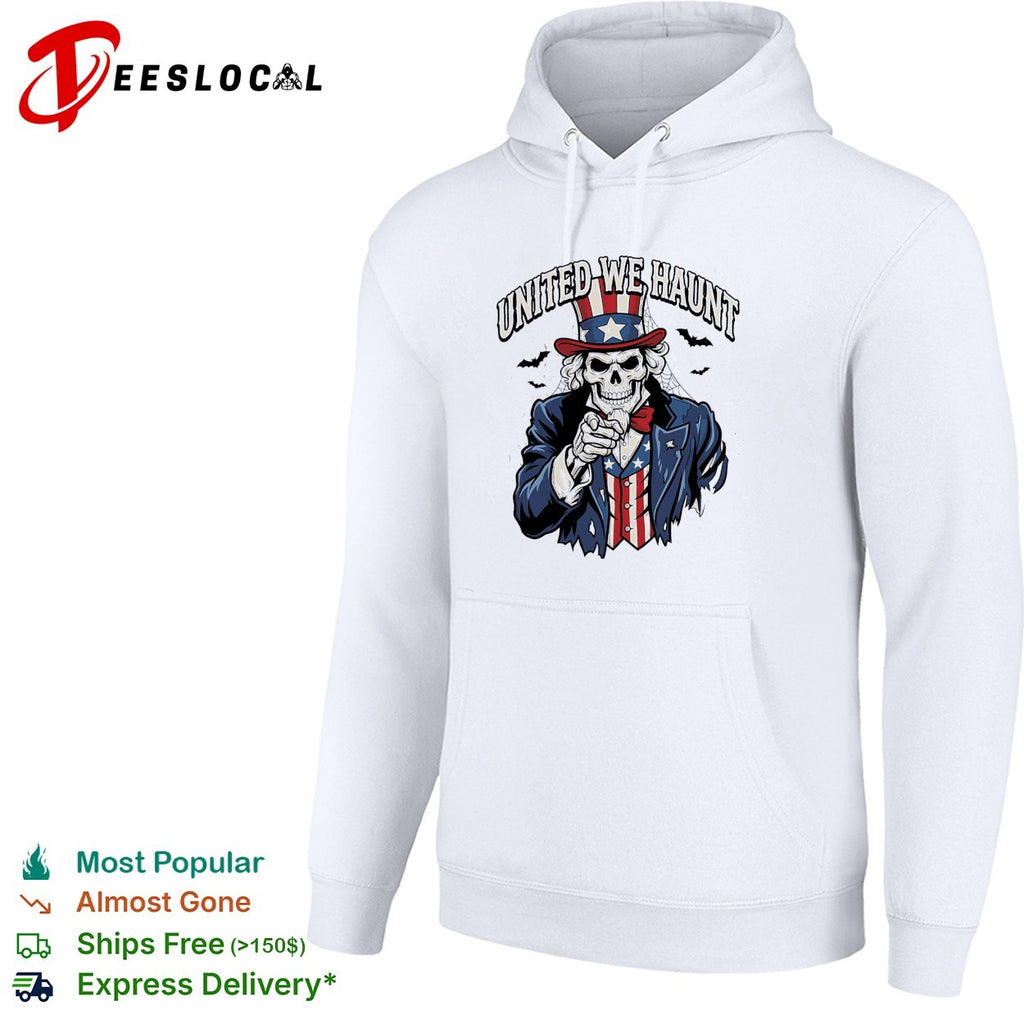 Uncle Sam skeleton pointing United we haunt Halloween bats shirt