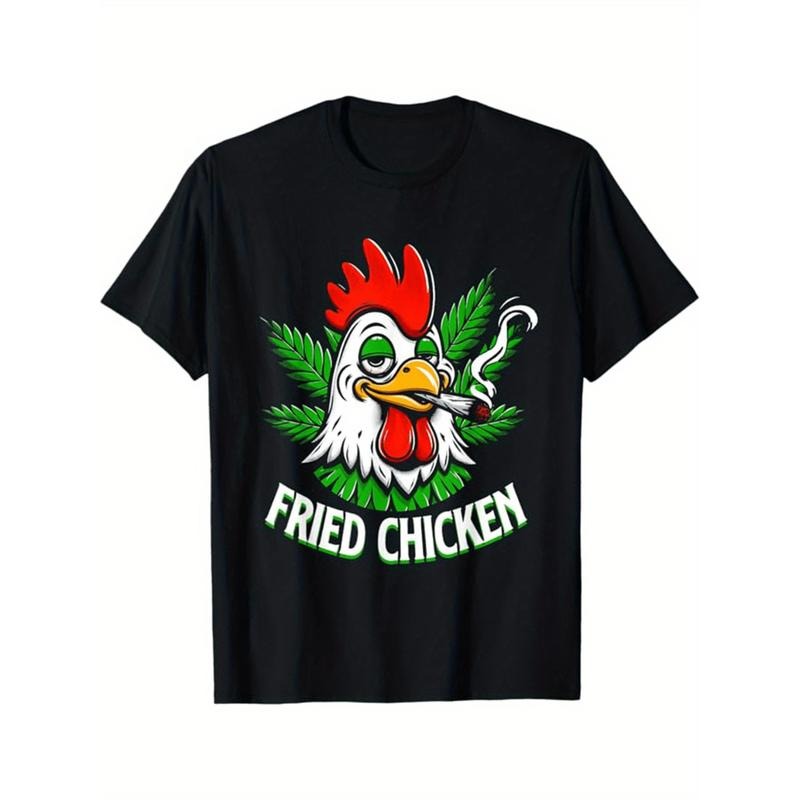 Unique Chicken Print Cotton T-Shirt For Men Casual Crew Neck Short Sleeve Tee In Black Hoodie, Sweatshirt | PodTeesHub.com