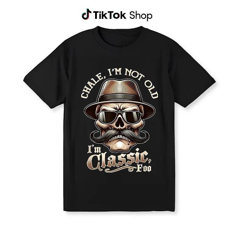 Unisex  "I'm Not Old, I'm Classic Foo" Graphic Tee - Funny Cholo Chicano Lowrider Design, Black Cotton Short Sleeve...