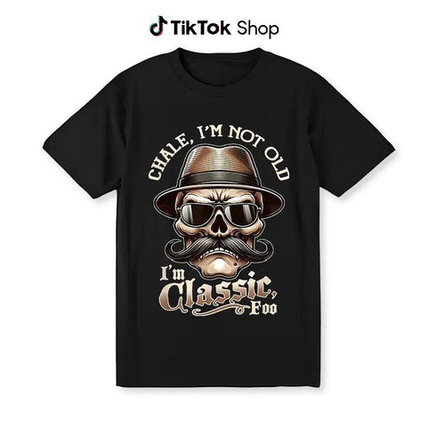 Unisex  "I'm Not Old, I'm Classic Foo" Graphic Tee - Funny Cholo Chicano Lowrider Design, Black Cotton Short Sleeve...