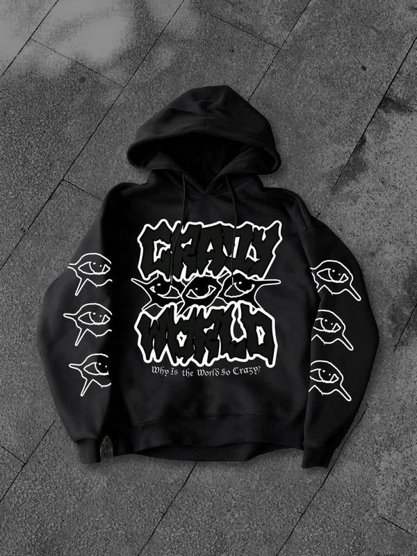 Unisex 'crazy World' Graphic Hoodie, Street Style Casual Wear, Comfortable Fabric, Tiktok Trendy Design, Fall & Winter...