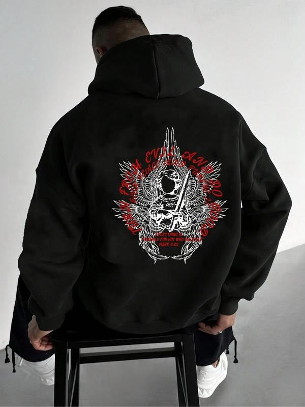 Unisex Angel & Letter Print Thermal Lined Hoodie, Casual Regular Fit Long Sleeve Hooded Sweatshirt for Fall & Winter,...