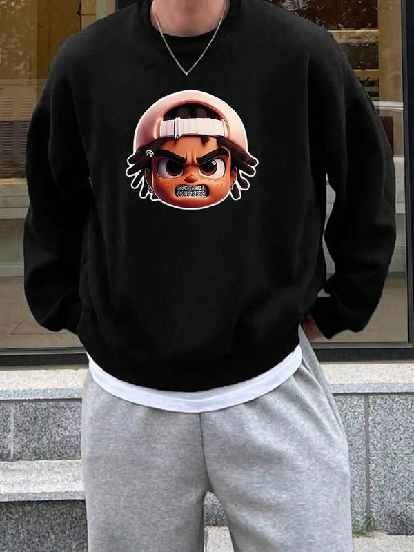Unisex Cartoon Character Print Drop Shoulder Thermal Lined Sweatshirt, Casual Regular Fit Long Sleeve Round Neck Pullover...
