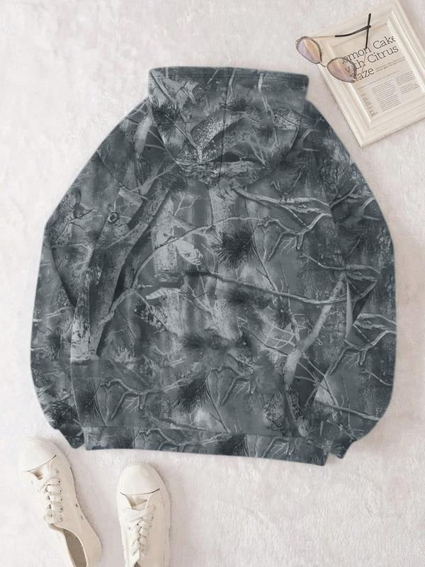 Unisex Casual Branch Print Hoodie, Loose-Fitting Long Sleeve Pullover, Graduation & Back-To-School Wear, Fall Streetwear...