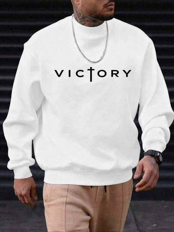 Unisex Casual Crew Neck Sweatshirt, 'VICTORY' Artistic Letter Graphic Pullover, Streetwear Fashion Top for Daily Wear &...