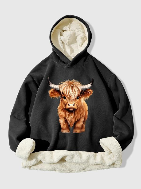 Unisex Farmhouse Hoodie with Scottish Highland Cow Pattern, Fall & Winter Fleece Lined Hooded Sweatshirt, Casual...