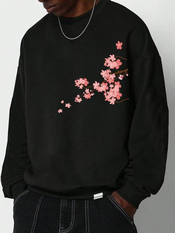 Unisex Floral & Letter Print Drop Shoulder Warm Sweatshirt, Casual Regular Fit Long Sleeve Round Neck Pullover for Fall &...