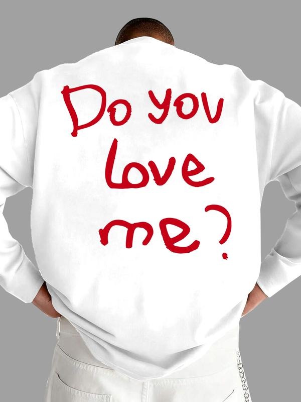 Unisex Fun Style Graphic Tee, Round Neck Long Sleeve Top, Love Quiz Print, Casual Daily Wear, All Seasons, Fitted H-Type...