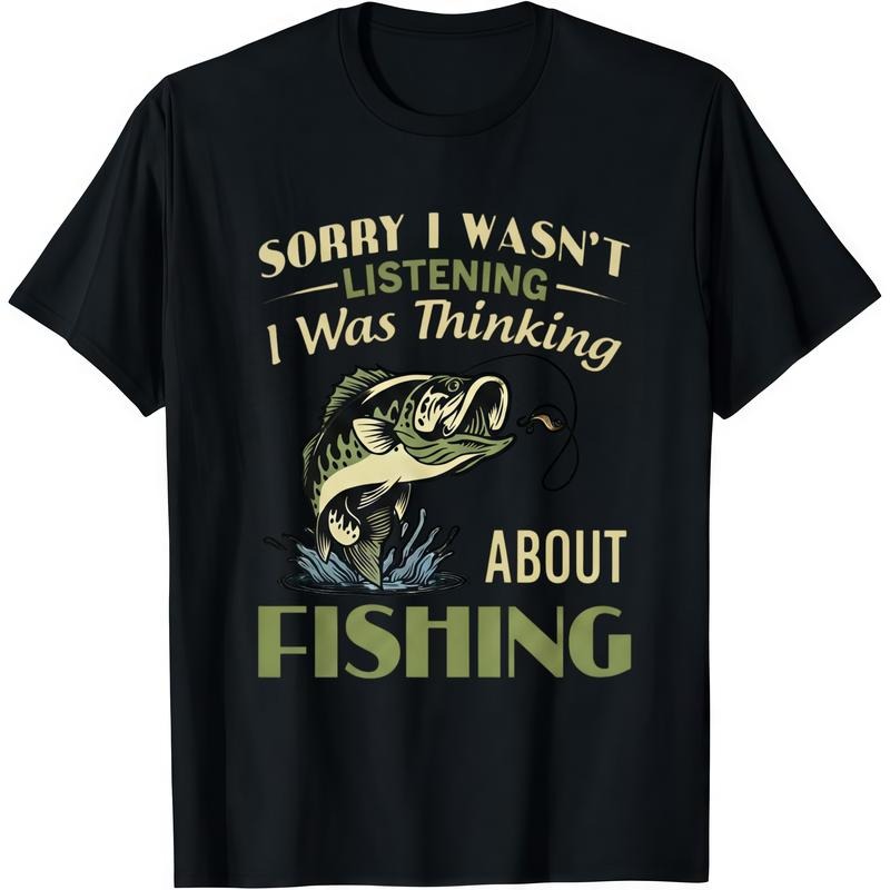 Unisex Funny Fishing Shirt "Sorry I Wasn't Listening" Bass Graphic Tee for Men & Women Vintage Fisherman T-Shirt...