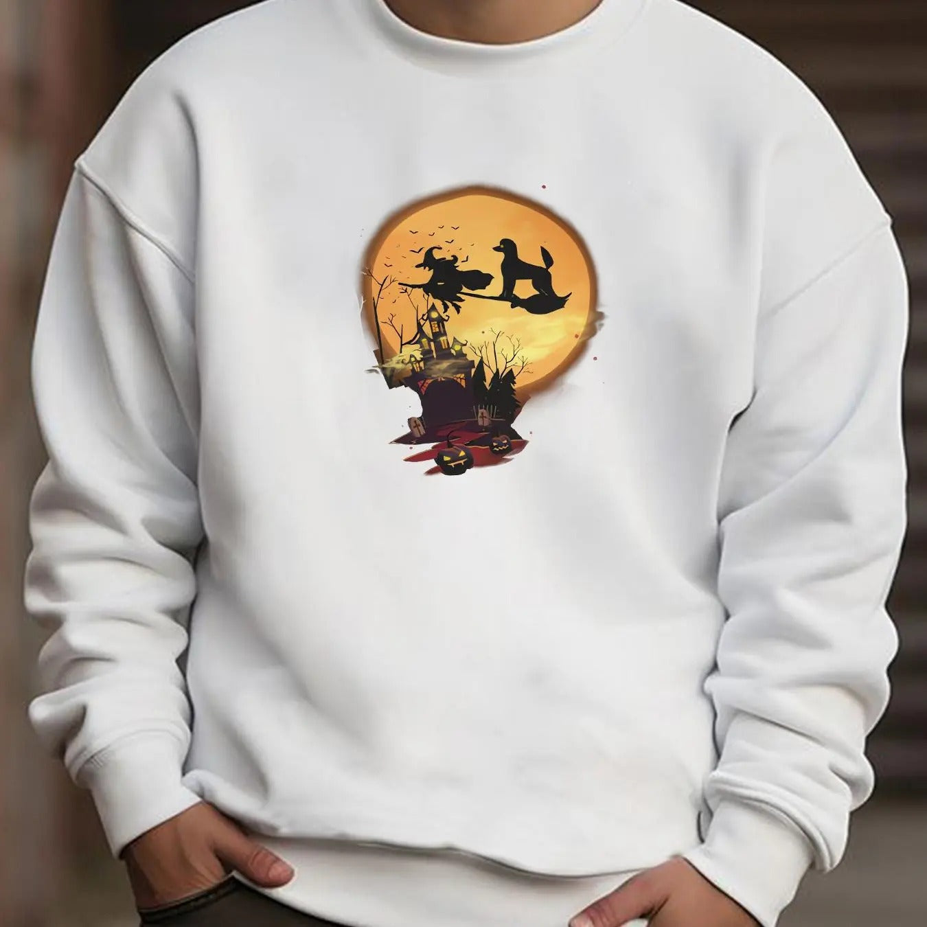 Unisex Halloween Themed Print Drop Shoulder Thermal Lined  Sweatshirt, Casual Regular Fit Long Sleeve Round Neck Pullover...
