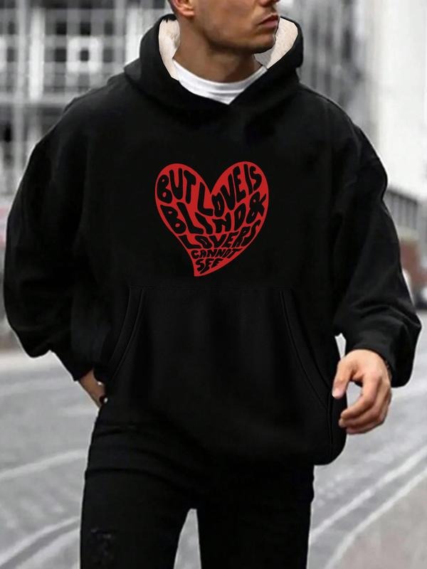 Unisex Heart & Letter Print Thermal Lined Hoodie, Casual Regular Fit Long Sleeve Hooded Sweatshirt for Fall & Winter, Top...