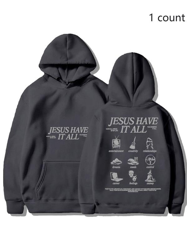 Unisex Hooded Sweatshirt with Jesus Religious Icon Print, Casual Loose Fit Pullover for Fall & Winter, Multiple Styles...