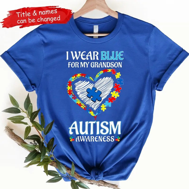 Unisex I Wear Blue For Autism Awareness, Autism Family Shirt Hoodie, Sweatshirt | PodTeesHub.com