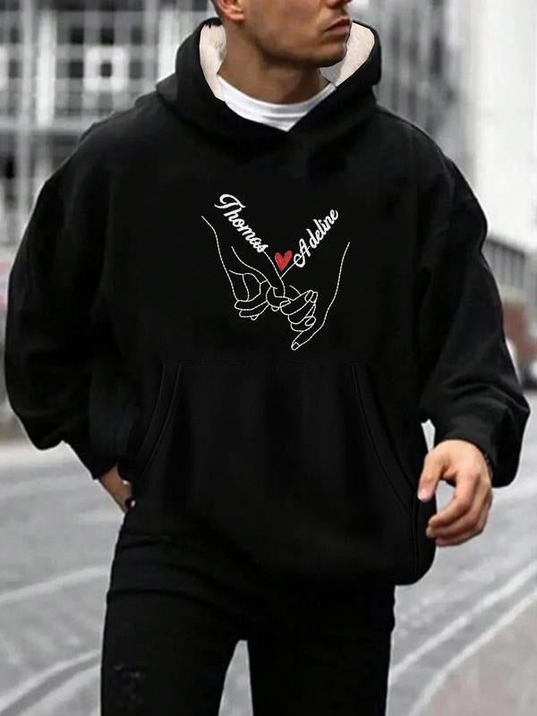 Unisex Letter & Heart Print Thermal Lined Hoodie, Casual Regular Fit Long Sleeve Hooded Sweatshirt for Fall & Winter,...